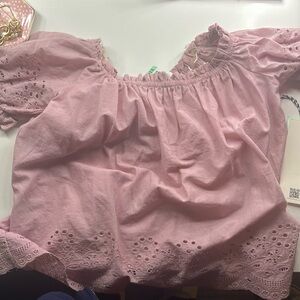 Off the shoulder puffed sleeves pink shirt